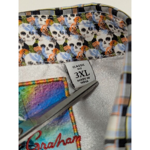 Robert Graham 3XL Plaid Shirt Men Skulls Flip Cuff Pattern Classic Fit Cotton - Picture 3 of 11